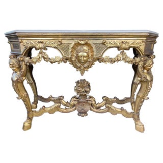 Italian Rococo Console with White Marble Top, 18th-19th Century For Sale