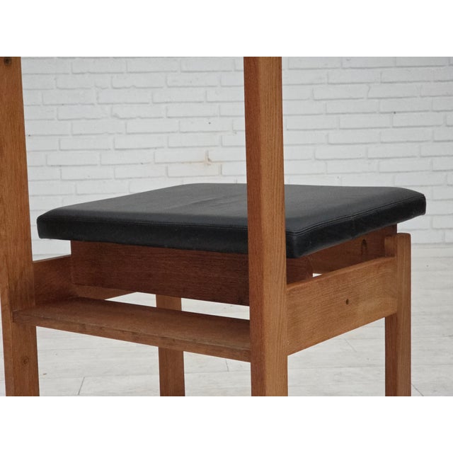 Vintage Danish Church Chairs in Leather and Oak, 1960s, Set of 3 For Sale - Image 17 of 18