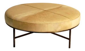 Contemporary "Tambour" Natural Hide and Brass Ottoman