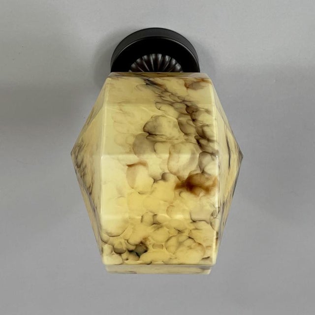 Art Deco Marbled Opaline Glass and Burnished Brass Flush Mount, Germany, 1920s For Sale - Image 13 of 18