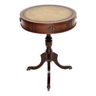 Antique Regency Style Leather Top Drum Table, 1950 For Sale