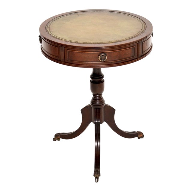 Antique Regency Style Leather Top Drum Table, 1950 For Sale