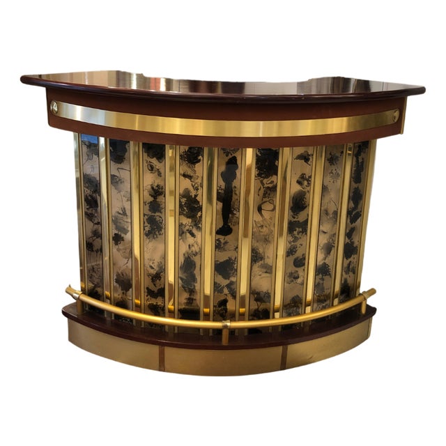 Semi-Circular Bar in Wood and Brass, 1960s For Sale