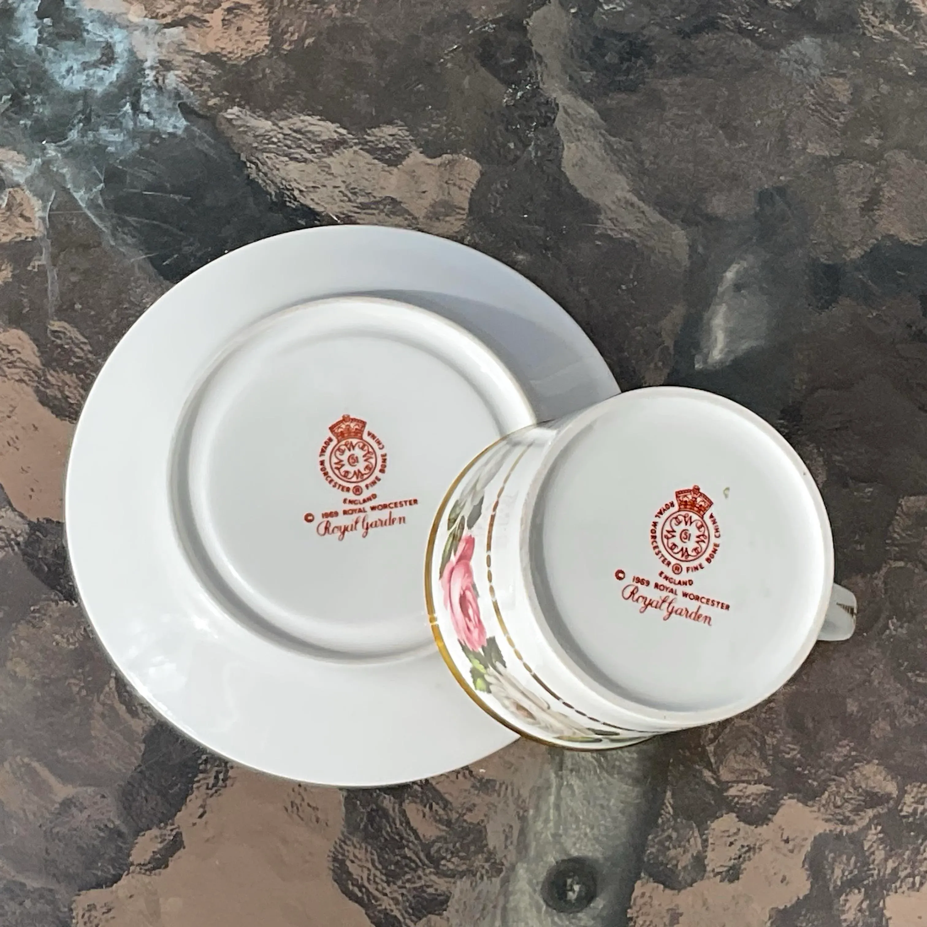 1960s Royal Worcester Tea Cup and Saucer Cabbage Royal Garden