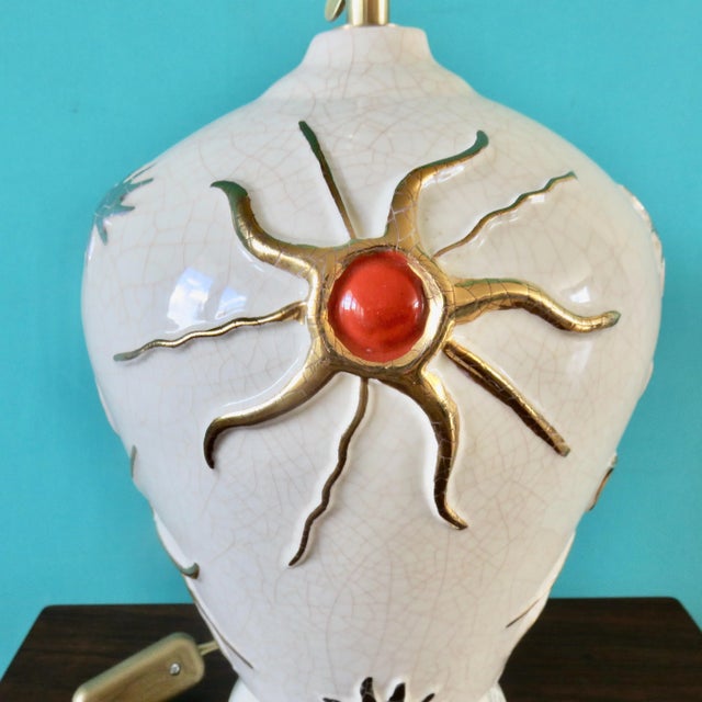 Large Earthenware Lamp with Bas Relief of Suns and Stars, 1947 For Sale - Image 9 of 13