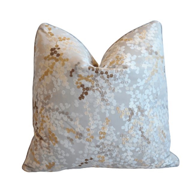 Chic Designer Colefax Fowler Embroidered Floral Botanical Feather/Down Pillow 21" Square For Sale - Image 4 of 6