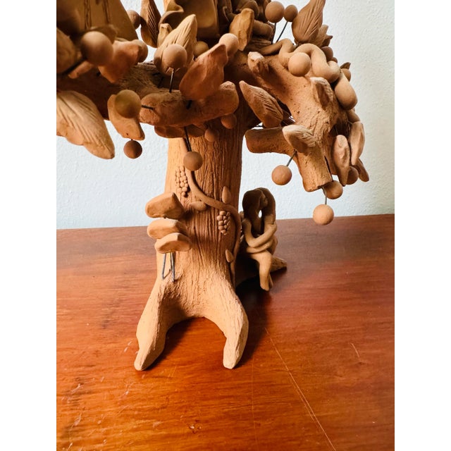 Signed Unglazed Vintage Guillermina Aguilar Adam & Eve Tree of Life Pottery Sculpture For Sale In Boise - Image 6 of 12