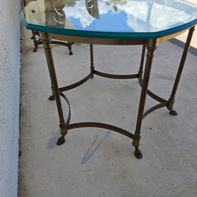 Vintage La Barge Side Table Brass Glass Hoof Footed Octagonal Labarge For Sale - Image 12 of 12