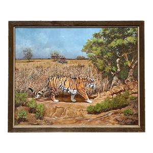Vintage Boho Monumental Tiger Original Oil Painting on Canvas