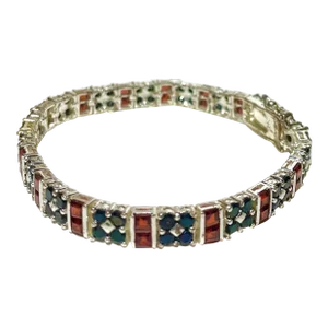 Sterling Silver Rhodium, Ruby, and Sapphire Double Row Tennis Bracelet
