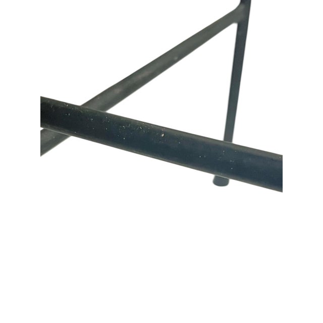 Pair Mid Century Modern Attributed to Arthur Umanoff Style Black Iron and Wicker Bar Counter Stools For Sale - Image 9 of 17