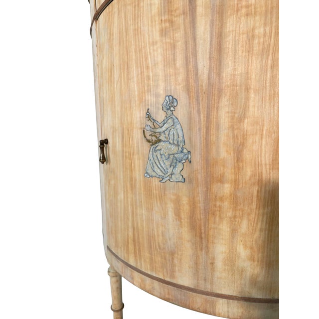 Vintage Demilune Cabinet With Door and Drawer Ready to Refinish For Sale - Image 9 of 14