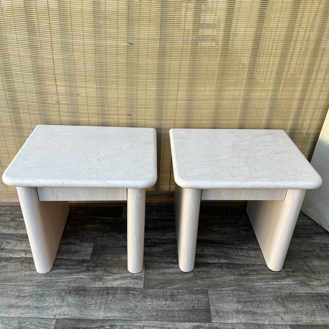 Postmodern A Pair of Postmodern Custom-Made, Bull-Nose Marble Top Nightstands. Circa 1990s For Sale - Image 3 of 18