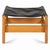 Wooden footstool, probably from the 1960s. It has a solid beech wood frame covered with firm black leather. The footstool...
