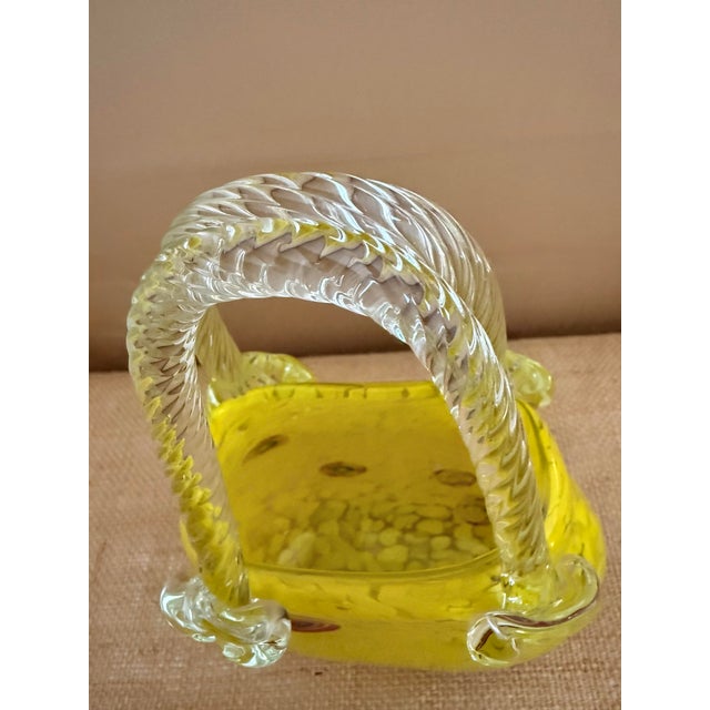 Mid 20th Century Yellow Italian Art Glass Handbag (Purse) Vase With Embedded Millefiori, Murano Style For Sale - Image 10 of 11