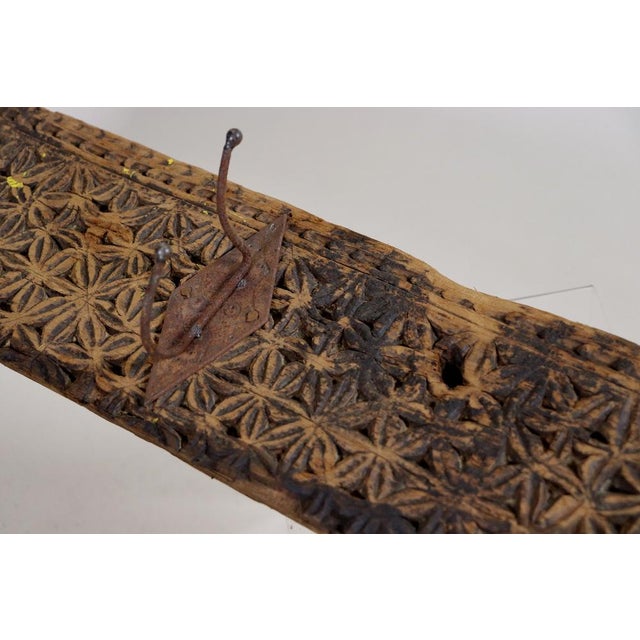 Antique Wood Handcarved Wall Coat Rack, 1890s For Sale - Image 3 of 15