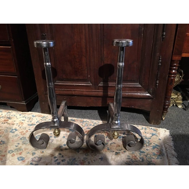 Polished Iron Chenets or Andirons, 19th Century - a Pair For Sale - Image 4 of 7