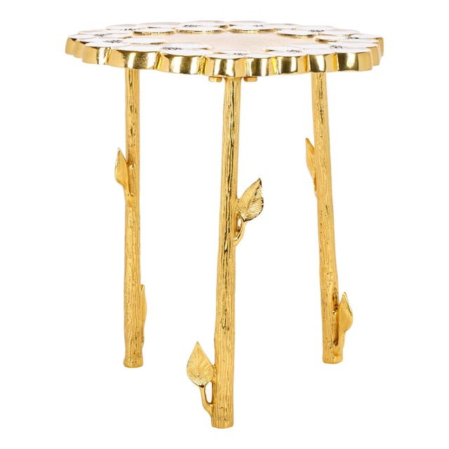 Florance Floral Accent Table in Gold For Sale