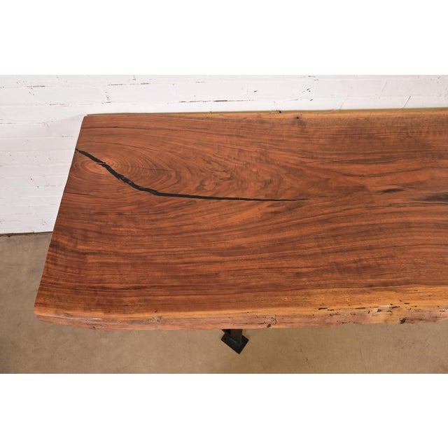 Wood Nakashima Style Modern Studio Crafted Monumental Live Edge Solid Walnut Slab Iron Base Console Table For Sale - Image 7 of 13