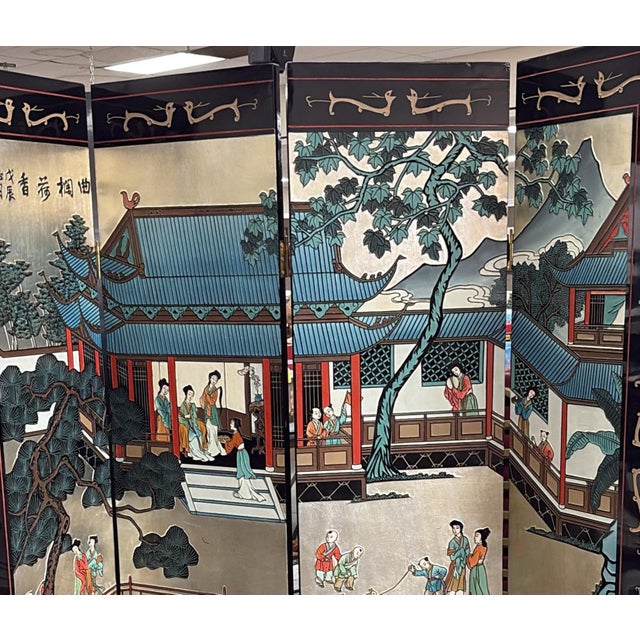 1950s Chinese Coromandel Lacquer Screen Divider Screen For Sale - Image 4 of 16