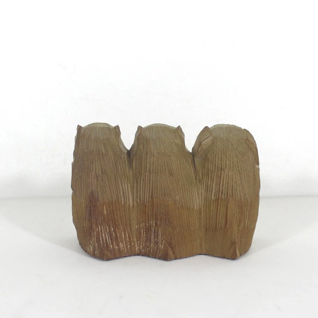 Rustic Vintage Carved Wood Three Wise Monkeys, Figurine, See No Evil Speak No Evil Hear No Evil Small Monkey For Sale - Image 3 of 7