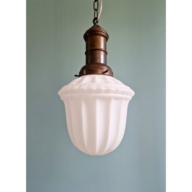 Art Deco Pendant Light in Molded White Pressed Glass, 1920s-1930s For Sale - Image 13 of 15