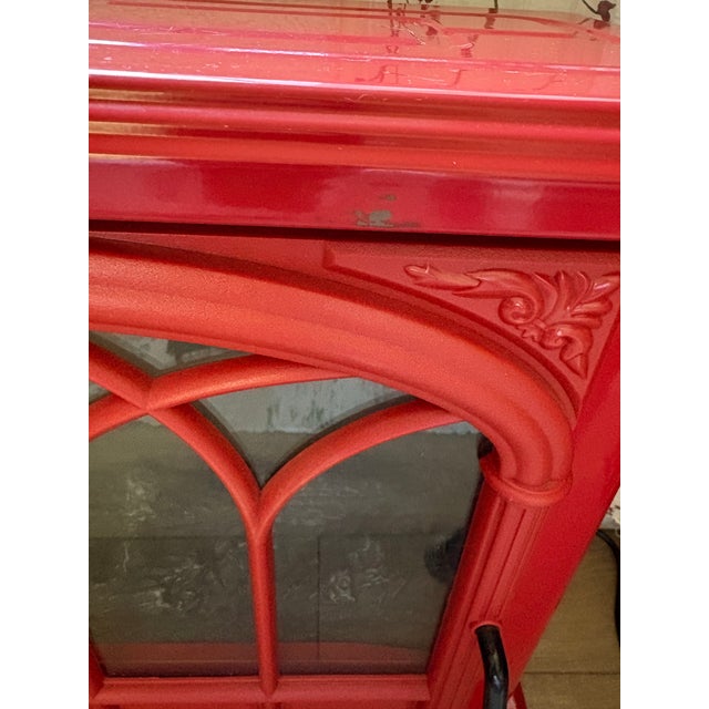 Farmhouse Vintage Red Metal Electric Faux Fireplace Heater For Sale - Image 3 of 8