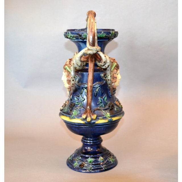 French 19th Century Antique Hand Painted Ceramic Vase Wine Decanter Wooden Riser For Sale - Image 4 of 13