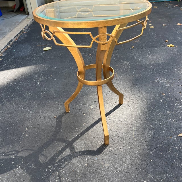1980s Arteriors Modern Gold Leaf Finished Cinched Waist Side Table For Sale - Image 12 of 12