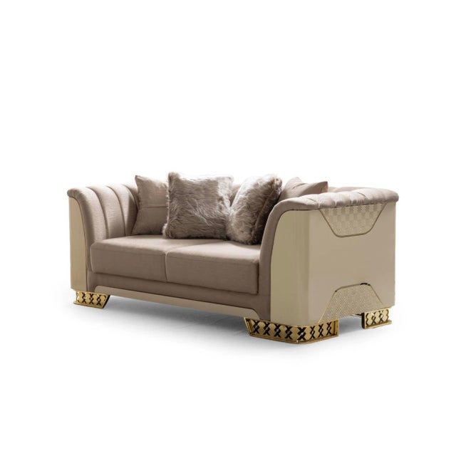 Casa Milano Asos 3-Piece Luxury Italian Living Room Set in Beige & Gold For Sale - Image 4 of 17