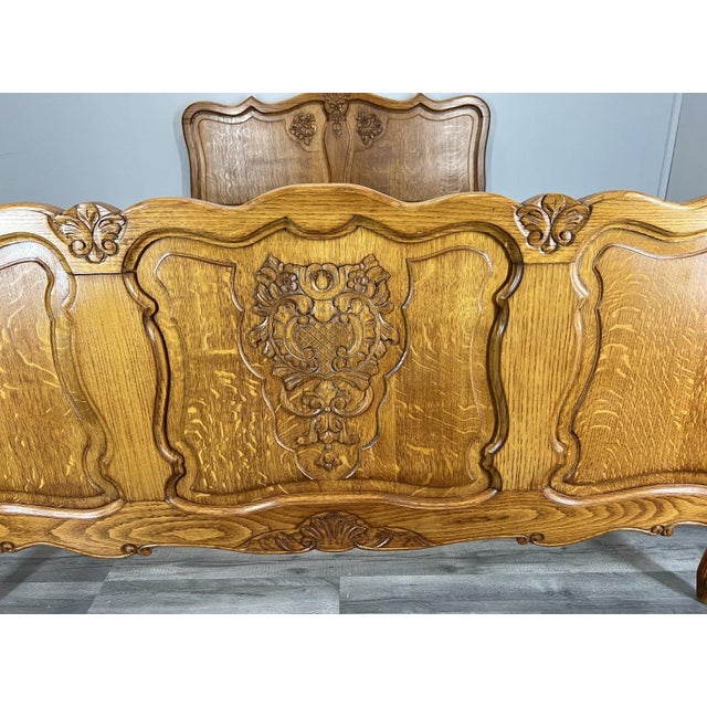 Vintage French Bed Frame in Oak For Sale - Image 3 of 11