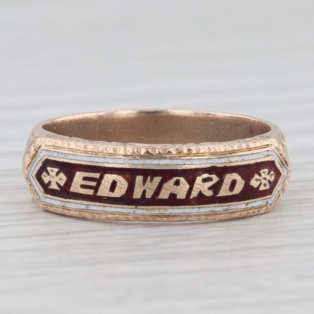 Material: Enamel Metal: 10k Yellow Gold (XRF tested) Weight: 5.5 Grams Face Height: 6.3 mm Rise Above Finger: 2 mm Band /...