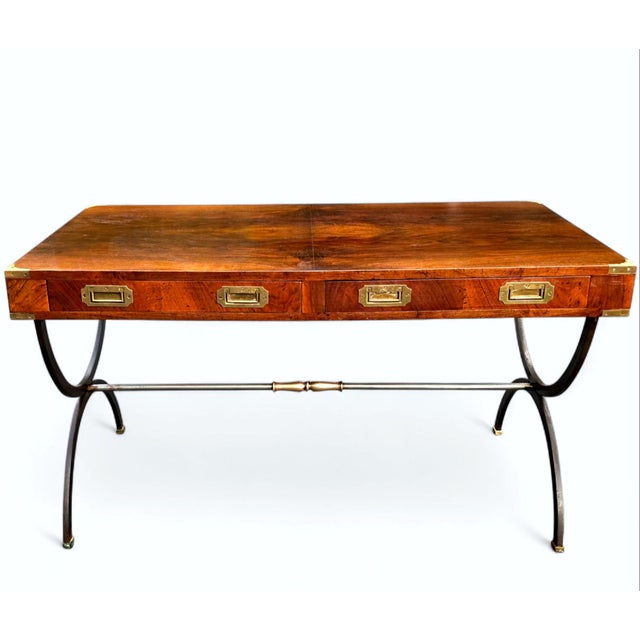 This Late 19th/Early 20th Century Italian Rosewood and Walnut Wrought-Iron Campaign Desk makes a very distinguished and...