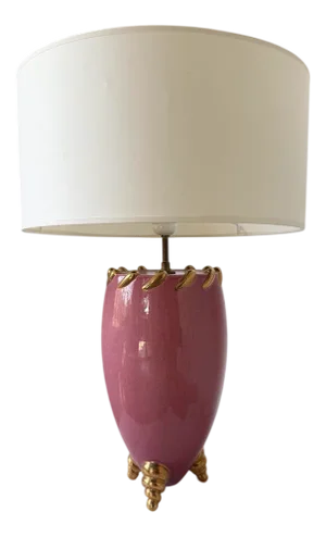 Pink and Gold Tripod Ceramic Table Lamp, 1970s