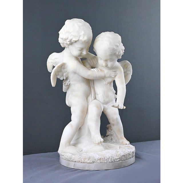 After Falconet, Two Cupids Disputing a Heart, Late 19th Century, Alabaster Sculpture For Sale - Image 3 of 18