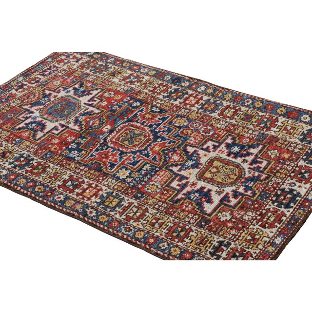 Rug & Kilim Rug & Kilim’s Caucasian Style Rug in Red and Blue With Lesghi Star Medallions For Sale - Image 4 of 7