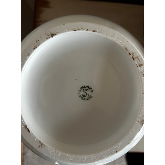 White Set of Four Limoges Glazed White Pottery Octagonal Planters With Floral Motif ~ Made in France For Sale - Image 8 of 10