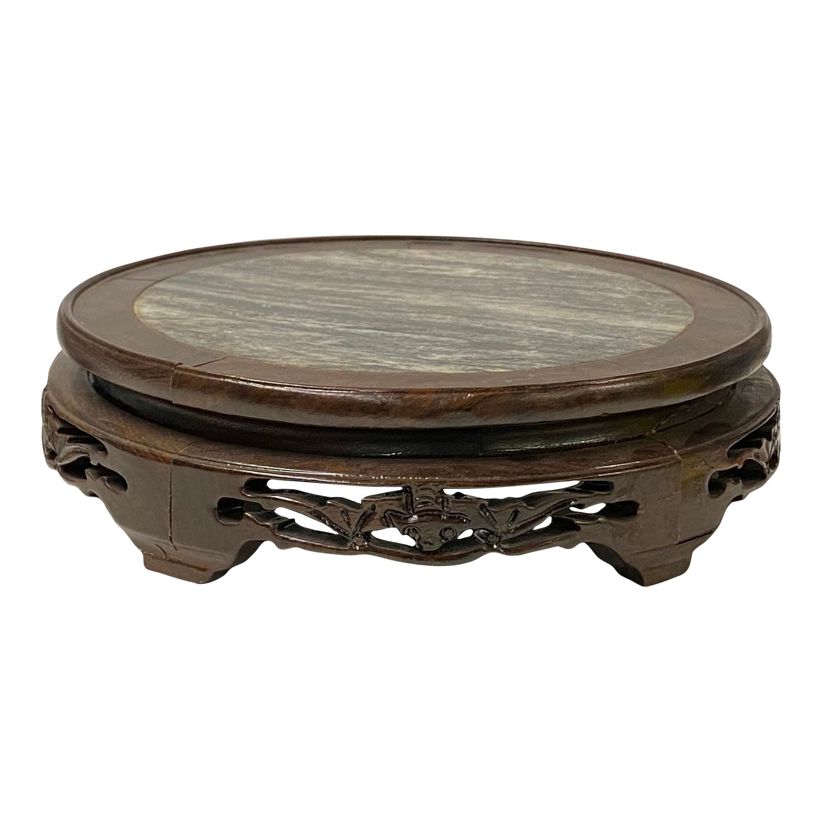 6.25" Oriental Brown Wood Marble Round Table Top Stand Riser Chairish