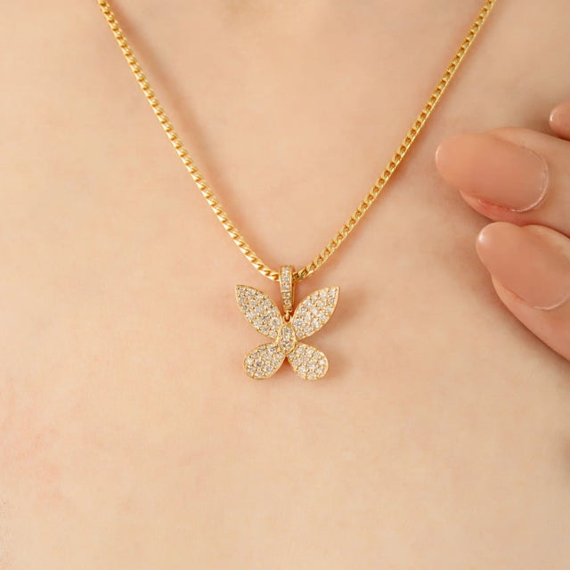 White 14k Solid Gold Pave Set Natural Diamond Butterfly Pendant For Sale - Image 8 of 11