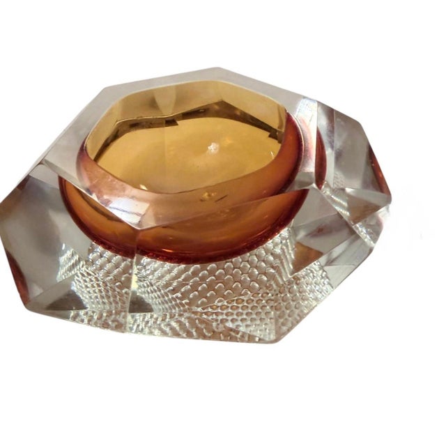 Mid-Century Modern Vintage Amber Sommerso Faceted Glass Bowl / Ashtray, Attributed to Murano, Circa 1960s–1970s For Sale - Image 3 of 4