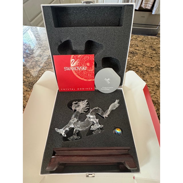 Chinese Swarovski Crystal Zodiac Dragon in Mint Condition With Original Stand, Box, and Packaging For Sale - Image 3 of 10