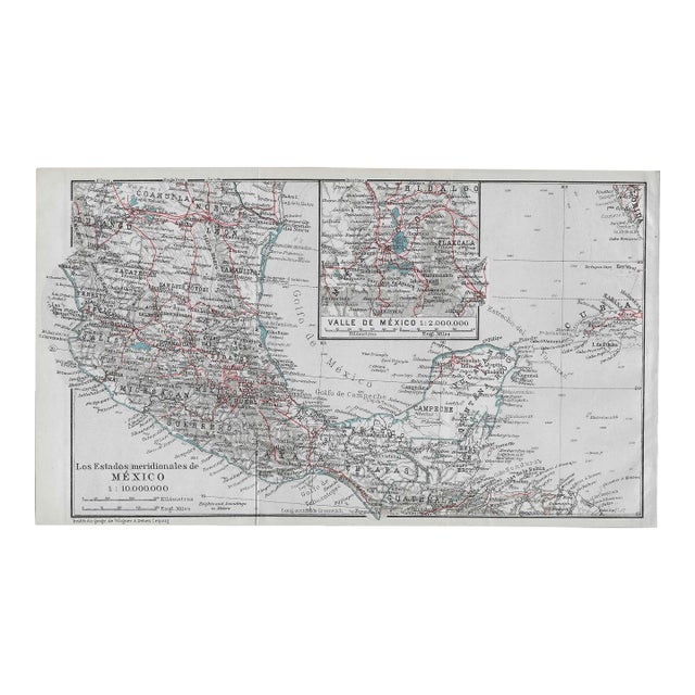1909 Mexico and Caribbean Antique Map For Sale