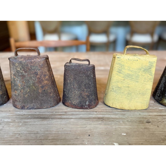 Brass Collection of 15 Antique Hand-Forged Iron & Brass Cowbells With Beautiful Aged Patina For Sale - Image 8 of 10