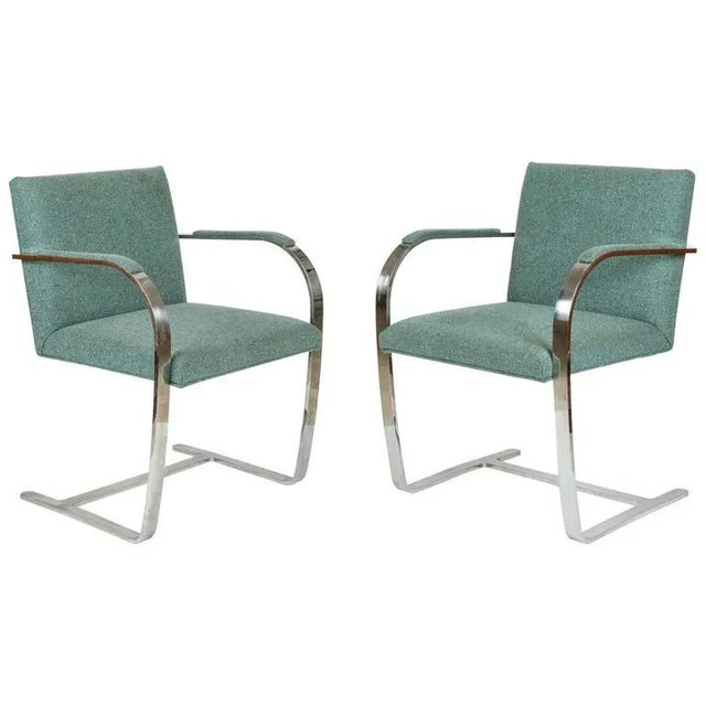 Pair of Ludwig Mies Van Der Rohe Style Brno Flat Bar Chrome Cantilever Armchairs, 1970s For Sale - Image 10 of 10
