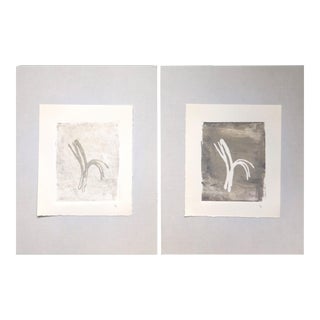 Pine Needles - Becoming 17_01-02 6*7 Original Collagraph Monoprint Art by Carrie Bergey - White Grey- Set of 2 For Sale