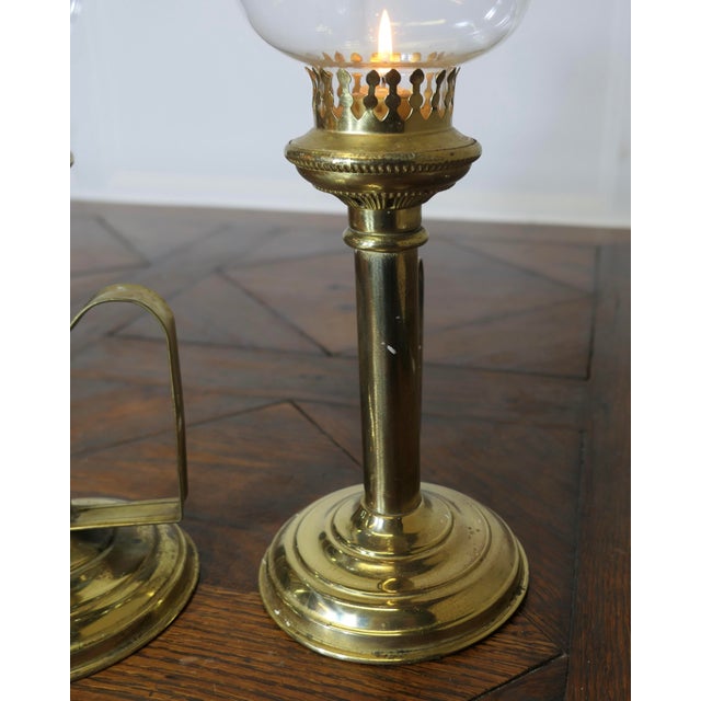 Metal Brass Candleholders with Glass Chimneys, Set of 2 For Sale - Image 7 of 10