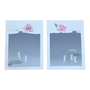 1980’s Two Original Contemporary Organic “Summer Pond I&ii” by Jung Park Lithographs Set of Two