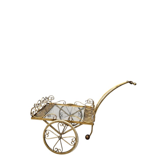Metal Mid 20th Century Hollywood Regency Gilt Iron Tea/Bar Cart on Wheels For Sale - Image 7 of 12