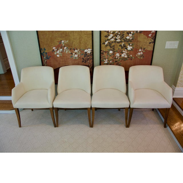 White Pair of Bright Chair Maria Side Chairs in Jane Churchill Darwin Cream With Natural Walnut Legs For Sale - Image 8 of 11