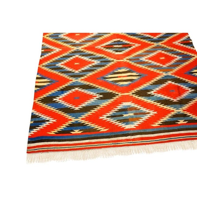 Native American 1890s Antique Rustic Red Allover Geometric Native American Navajo Flat Weave Rug For Sale - Image 3 of 9